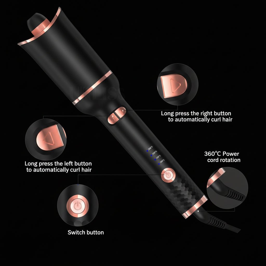 Cozeo™ Ceramic Automatic Hair Curler stored in a waterproof travel organizer