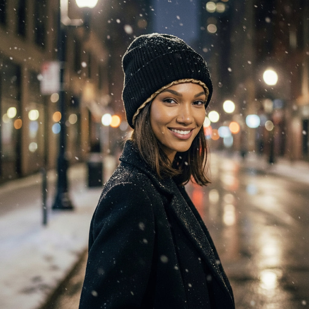 Stylish and functional hair defense: The Cozeo™ boutique satin-lined beanie for daily hair protection