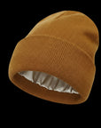 The Cozeo™ hair wellness essentials featuring our signature friction-free caramel satin-lined beanie