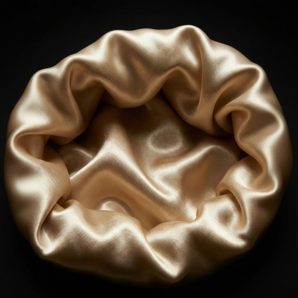 Premium Charmeuse satin lining inside the Cozeo™ beanie to prevent hair breakage and moisture loss.