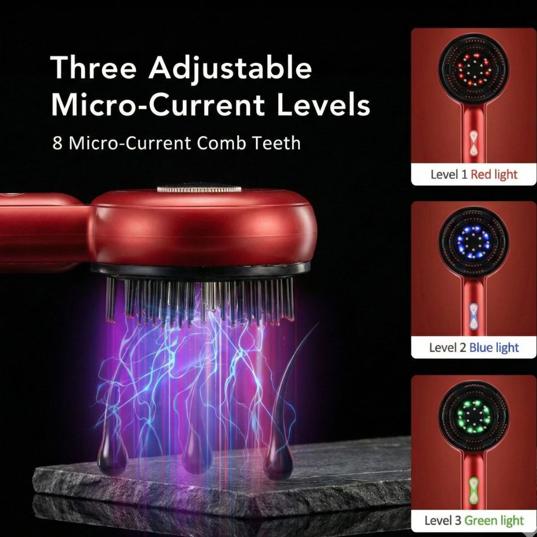 Cozeo™ Scalp Spa Comb in Onyx Black featuring 625nm Red Light Therapy and sonic vibration nibs. best hair growth 2026