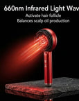 Red light scalp therapy device by Cozeo™ showing the therapeutic LED glow for follicle stimulation. top quality